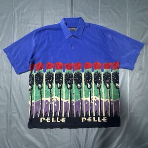 Vintage Pelle Pelle Marc Buchanan Shirt Mens XL Blue Palm Tree Hawaiian Button